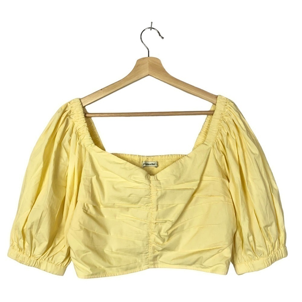 Abercrombie & Fitch Yellow‎ Poplin Cinched Puff Sleeve Top L